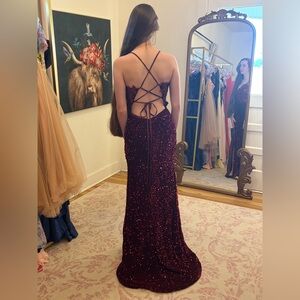 Elegant Burgundy Sequin Prom Dress